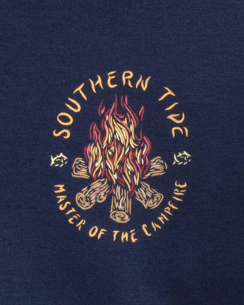 The detail view of the Southern Tide Kids Master of the Campfire Long Sleeve T-Shirt by Southern Tide - Nautical Navy