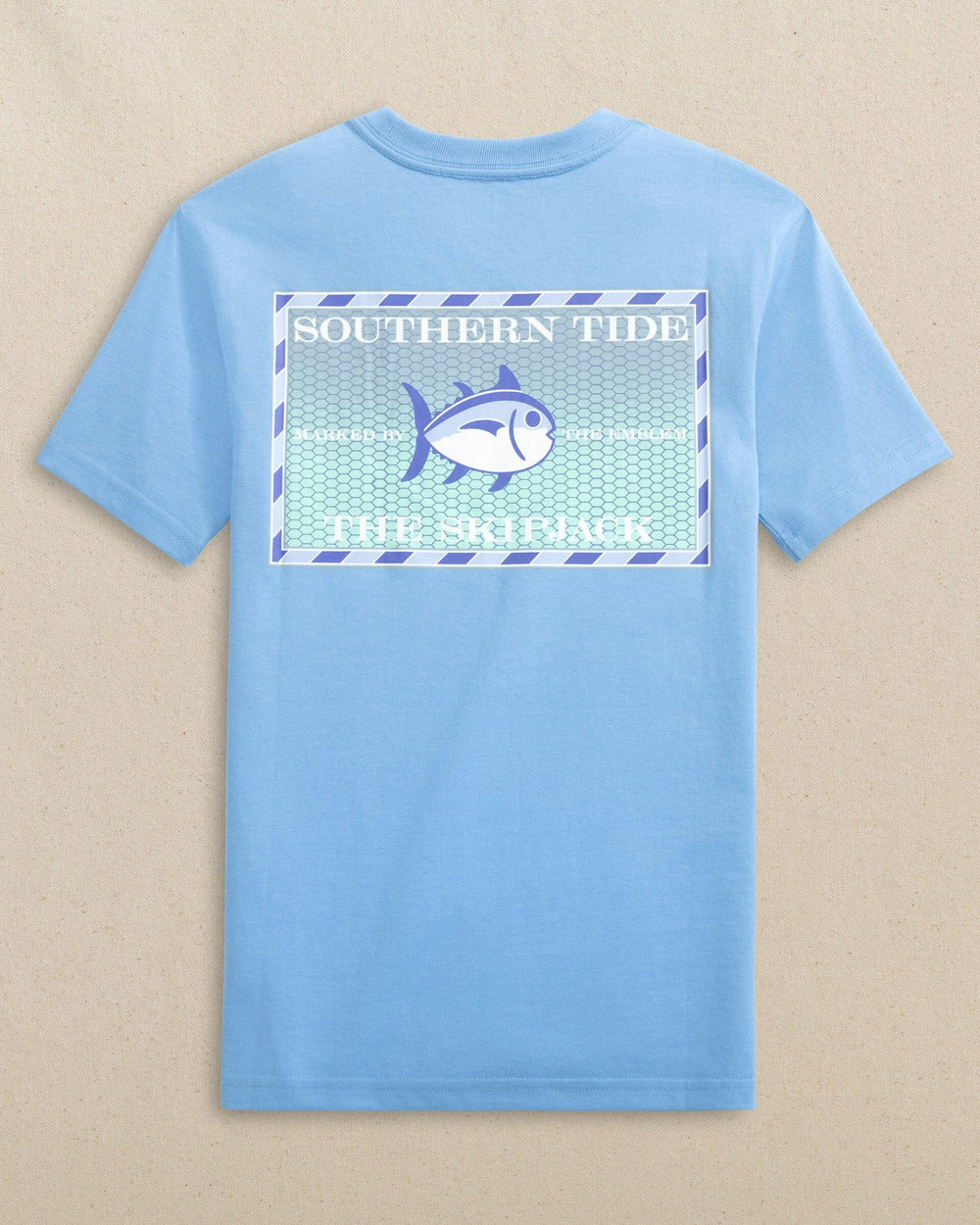 The back view of the Southern Tide Kids Original Skipjack Grey Marlin Short Sleeve T-Shirt by Southern Tide - Ocean Channel