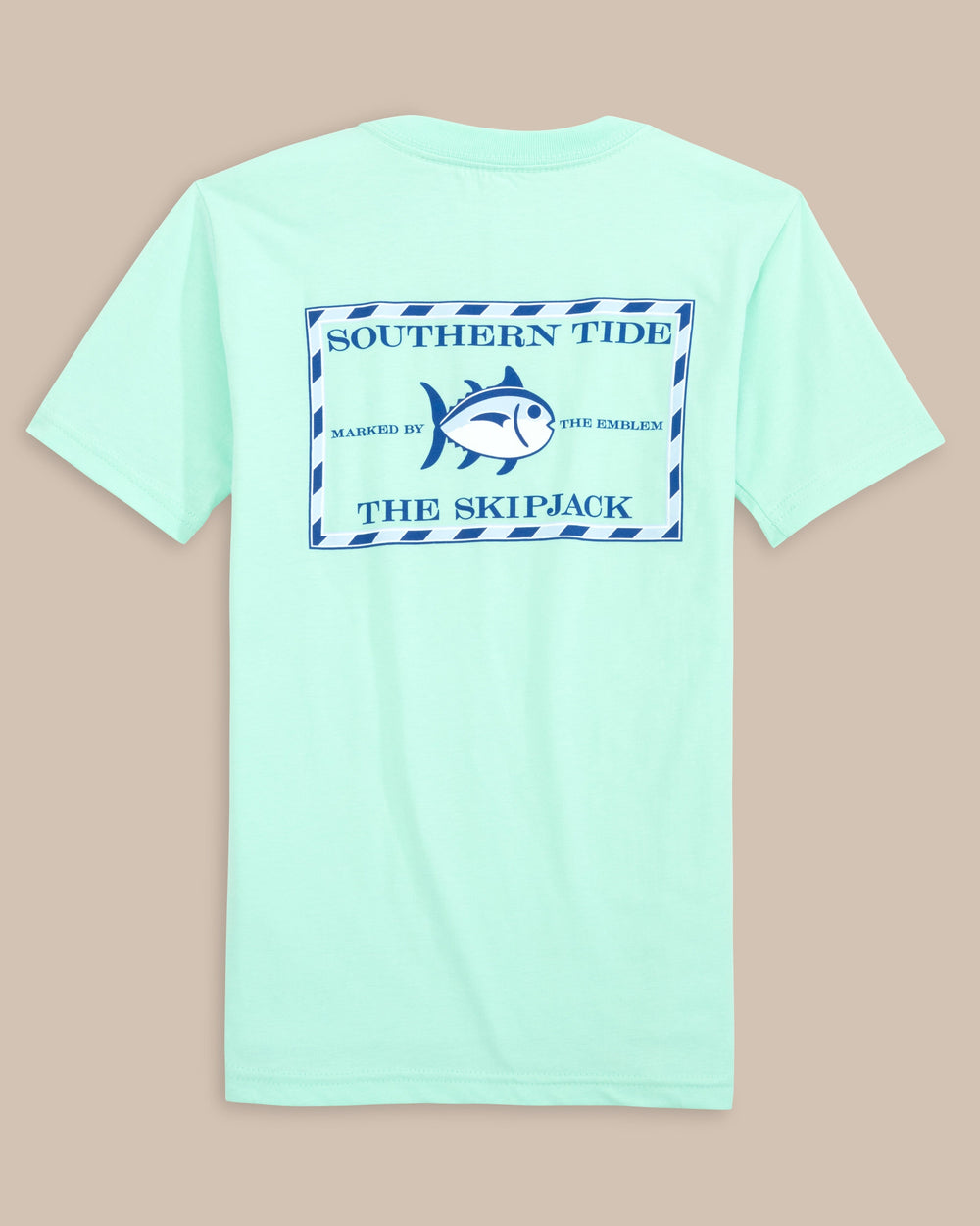 The back view of the Kid's Original Skipjack T-Shirt by Southern Tide - Offshore Green