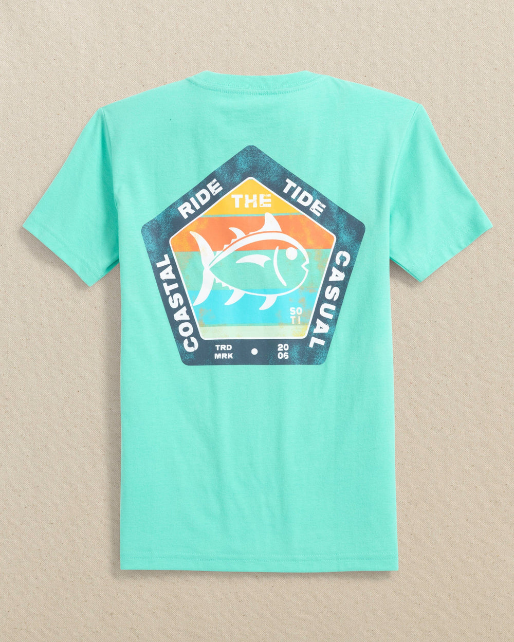 The back view of the Southern Tide Kids Ride the Tide Short Sleeve T-Shirt by Southern Tide - Mint