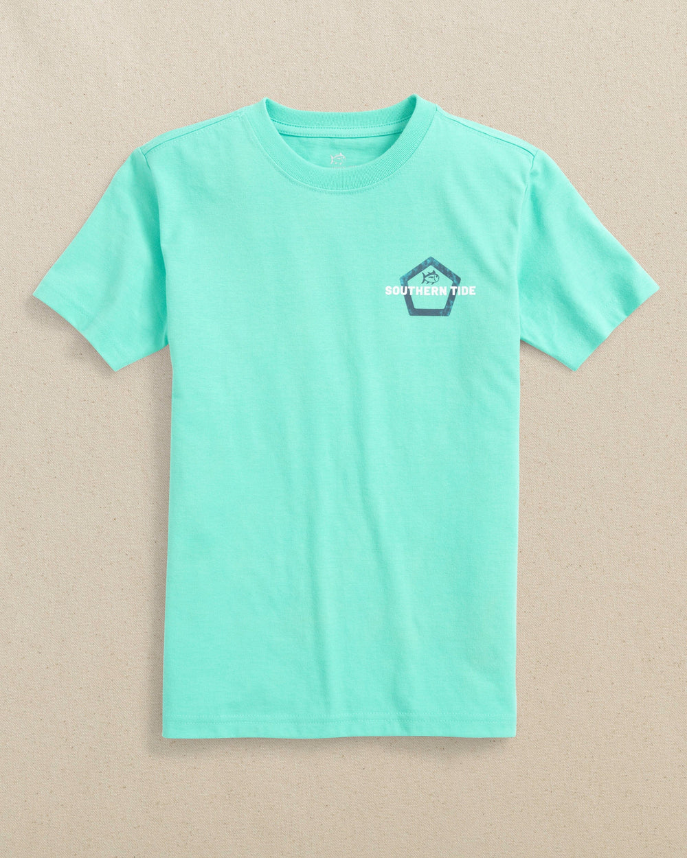 The front view of the Southern Tide Kids Ride the Tide Short Sleeve T-Shirt by Southern Tide - Mint