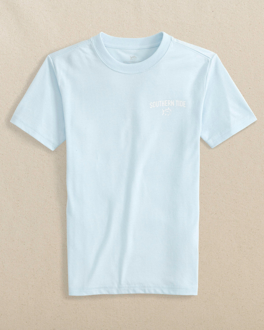 The front view of the Southern Tide Kids Sailfish Swim Skipjack Fill Short Sleeve T-Shirt by Southern Tide - Dewdrop Blue