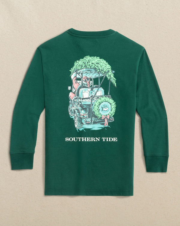 The back view of the Southern Tide Kids Santa Club Car Long Sleeve T-Shirt by Southern Tide - Salt Meadow