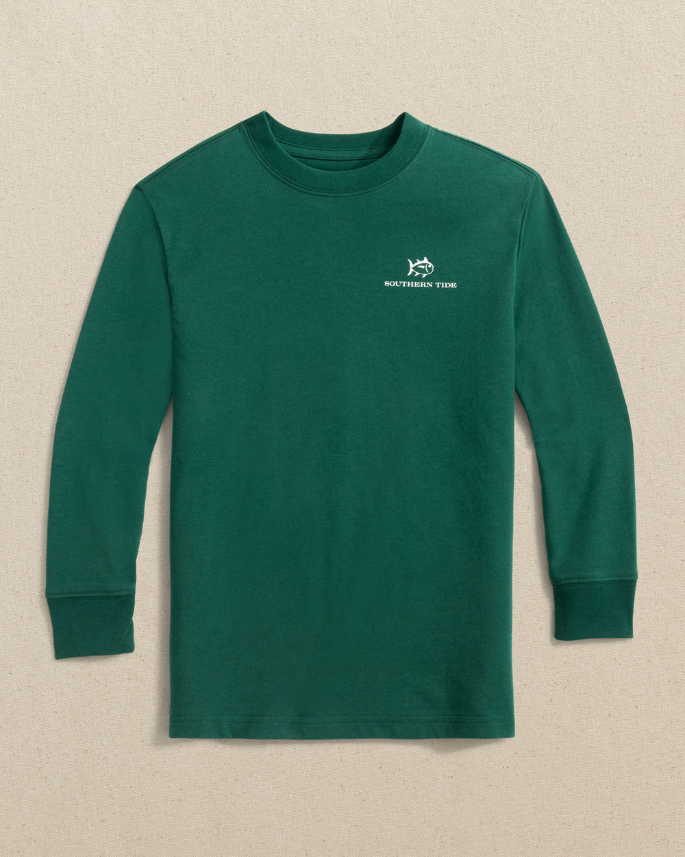 The front view of the Southern Tide Kids Santa Club Car Long Sleeve T-Shirt by Southern Tide - Salt Meadow