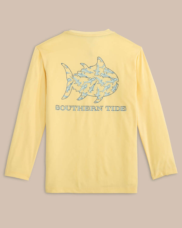The back view of the Southern Tide Kids Sharks and Skipjacks Performance Long Sleeve T-Shirt by Southern Tide - Golden Haze Yellow
