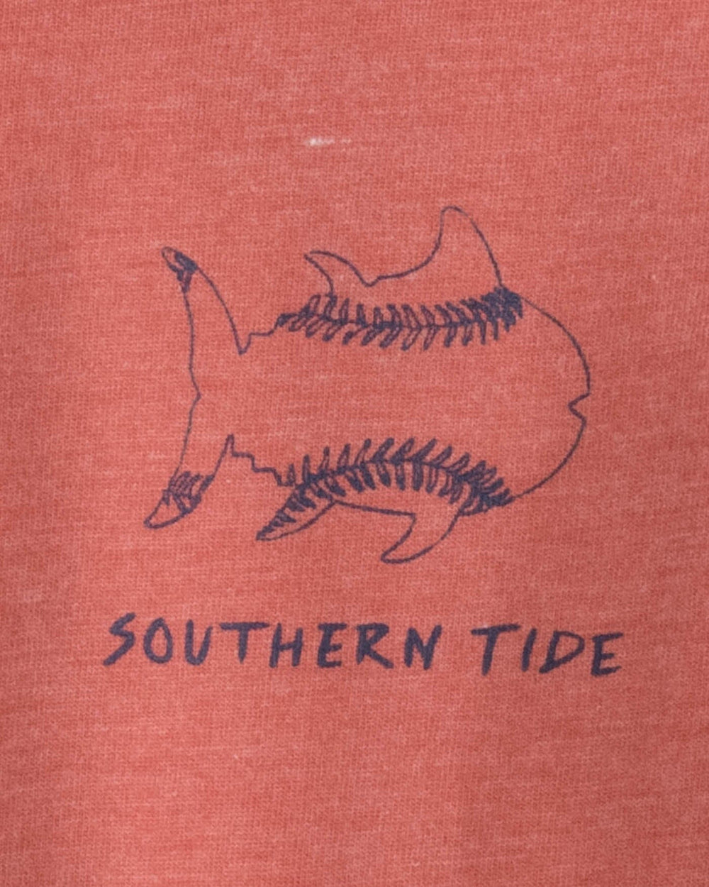 The detail view of the Southern Tide Kids Sketched Baseball Heather T-Shirt by Southern Tide - Heather Dusty Coral