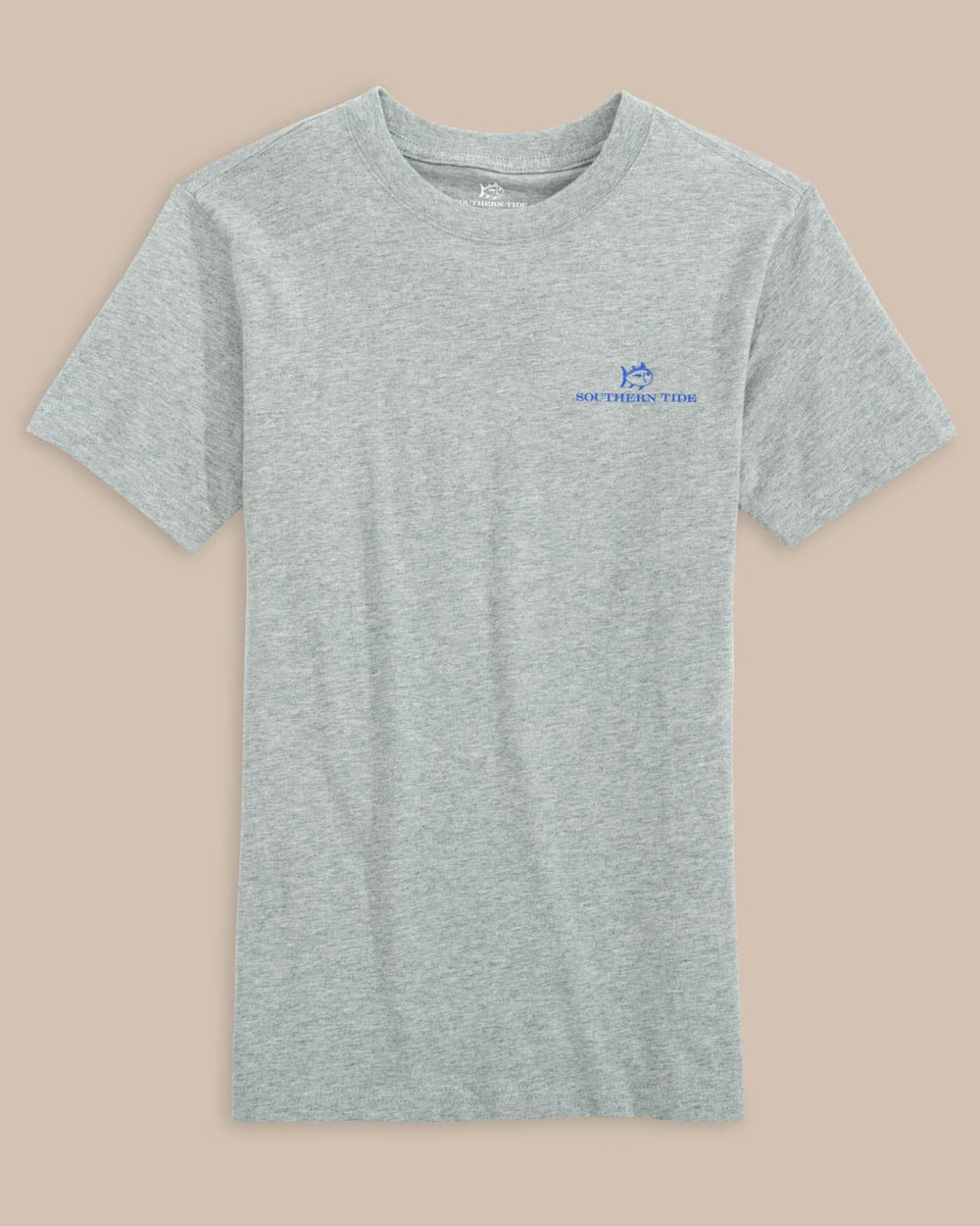 The front view of the Southern Tide Kids Skipjack Baseball Heather T-Shirt by Southern Tide - Heather Grey