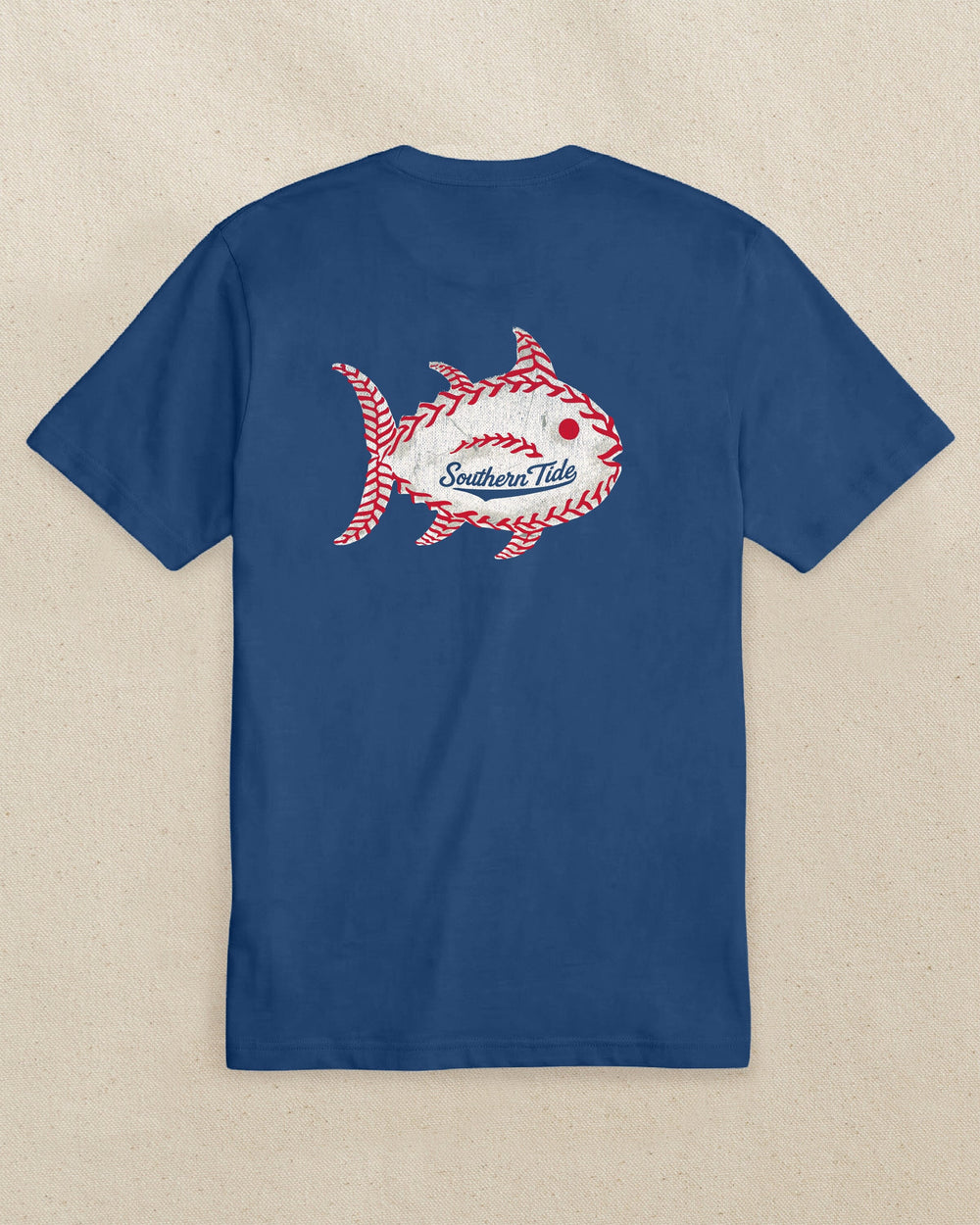 The back view of the Southern Tide Kids Skipjack Baseball Short Sleeve T-Shirt by Southern Tide - Nautical Blue