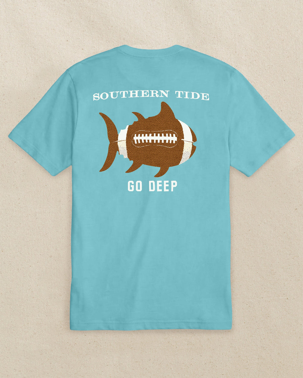 The back view of the Southern Tide Kids Skipjack Football Short Sleeve T-Shirt by Southern Tide - Tame Teal