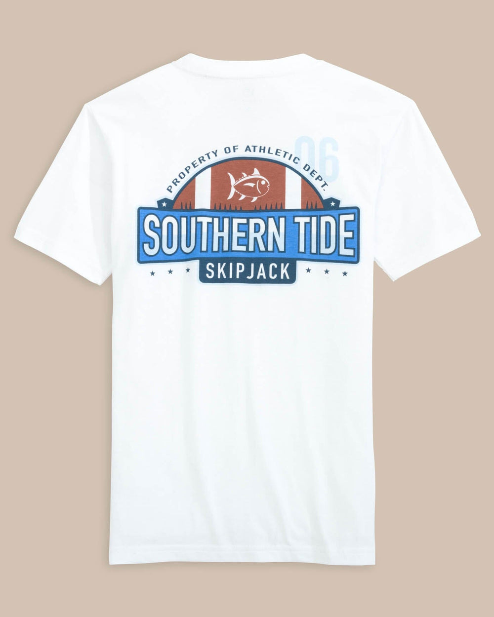 The back view of the Southern Tide Kids Skipjack Football T-Shirt by Southern Tide - Classic White