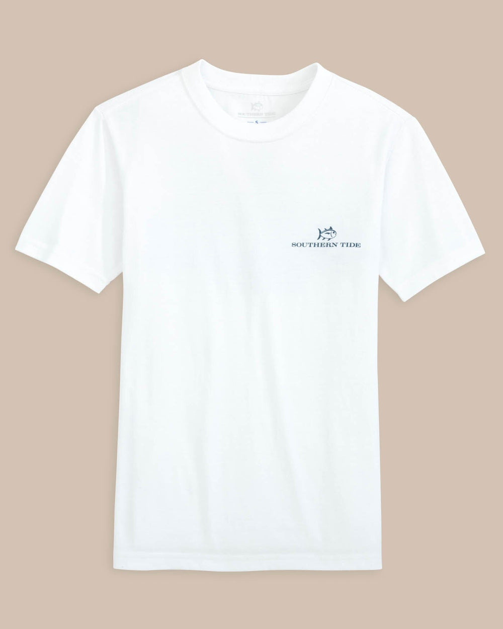 The front view of the Southern Tide Kids Skipjack Football T-Shirt by Southern Tide - Classic White