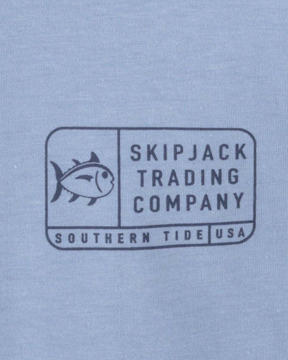 The detail view of the Southern Tide Kids Skipjack Trading Co Short Sleeve T-Shirt by Southern Tide - Eternal Blue