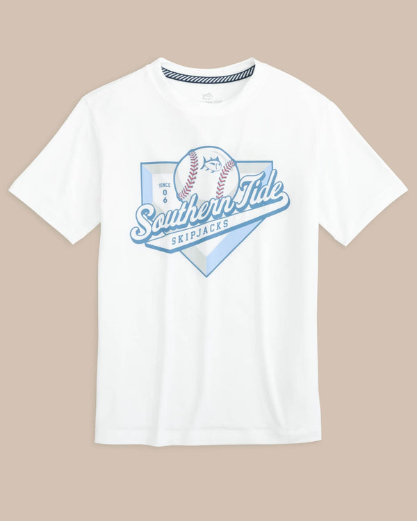 The front view of the Southern Tide Kids Skipjacks Performance Short Sleeve T-Shirt by Southern Tide - Classic White