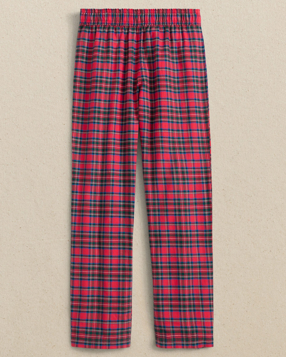 The front view of the Southern Tide Kids South Carolina Tartan Lounge Pant by Southern Tide - Crab Red