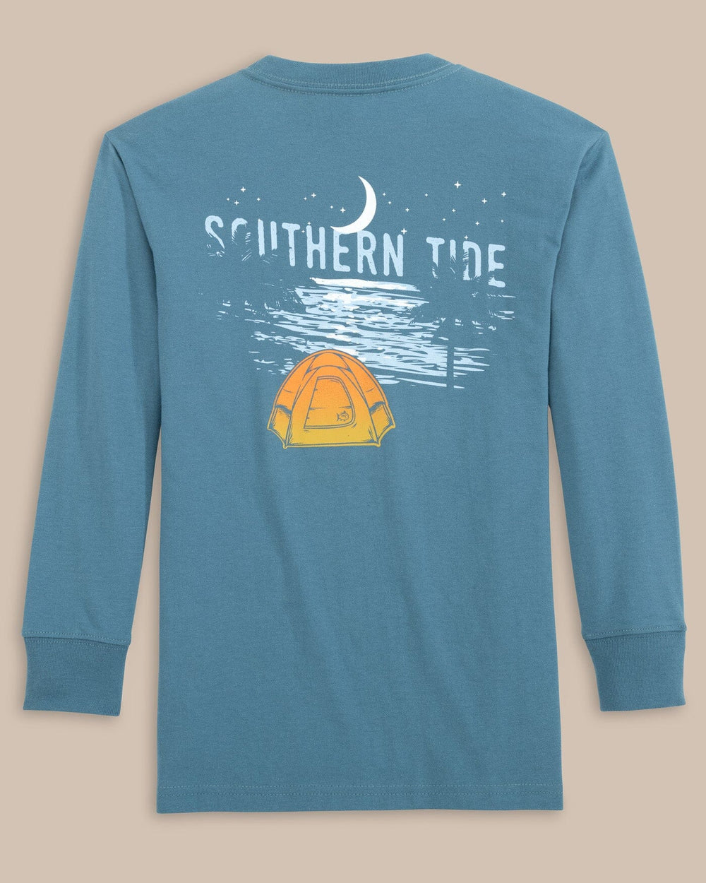 The back view of the Southern Tide Kids ST Coastal Camping Long Sleeve T-Shirt by Southern Tide - Sea Blue