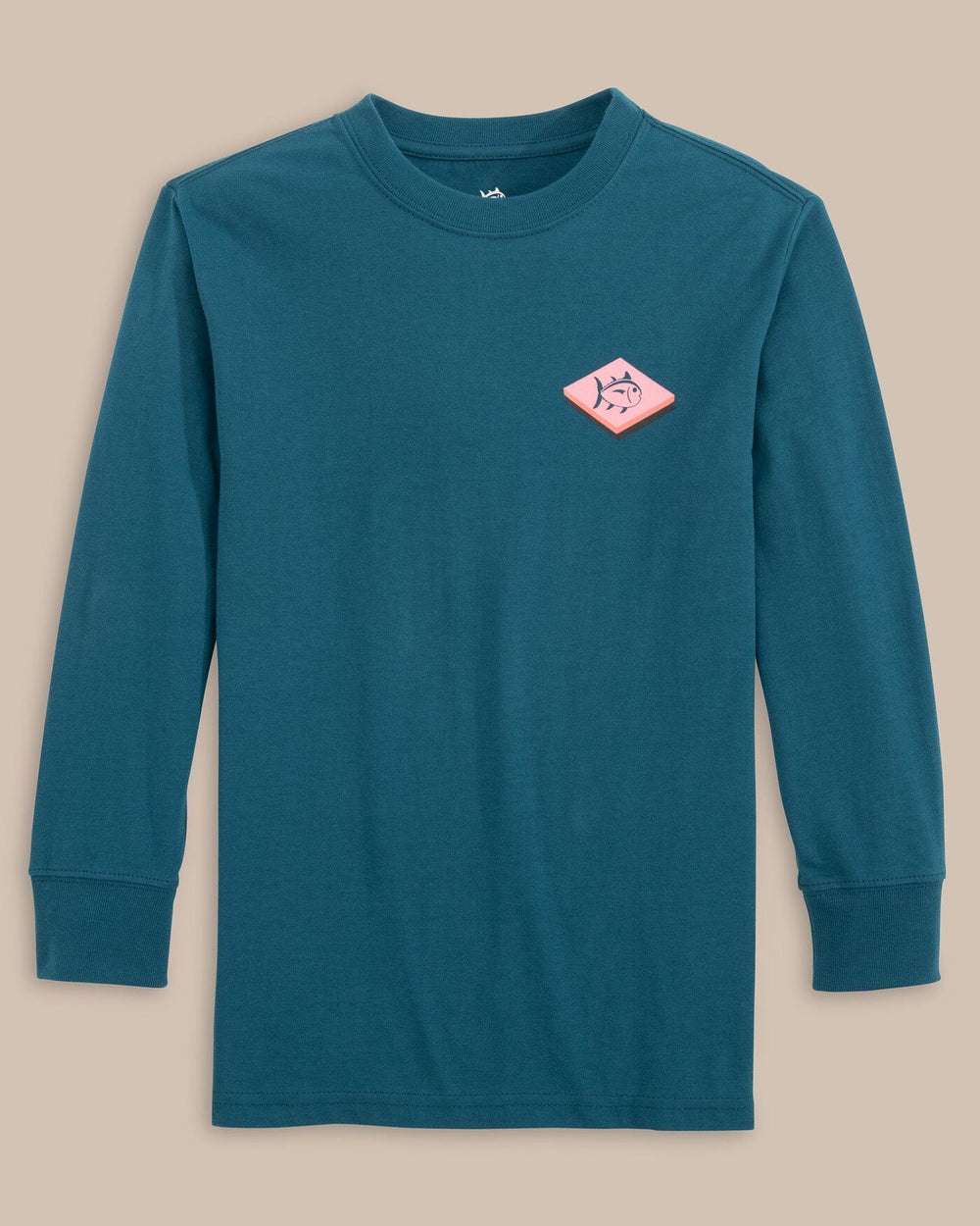 The front view of the Southern Tide Kids ST Dimensional Long Sleeve T-Shirt by Southern Tide - Teal Haze