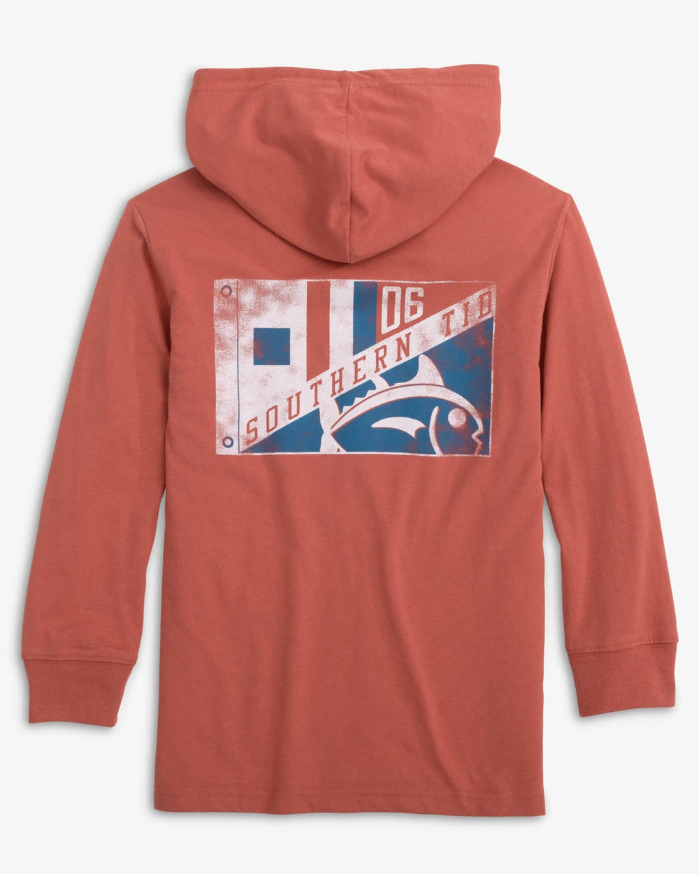 The back view of the Southern Tide Kids ST Flag Hoodie T-Shirt by Southern Tide - Dusty Coral
