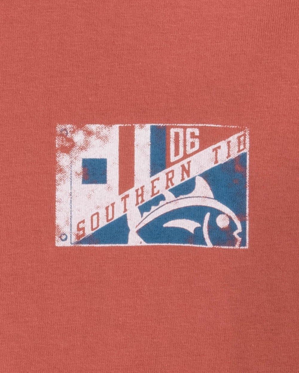 The detail view of the Southern Tide Kids ST Flag Hoodie T-Shirt by Southern Tide - Dusty Coral