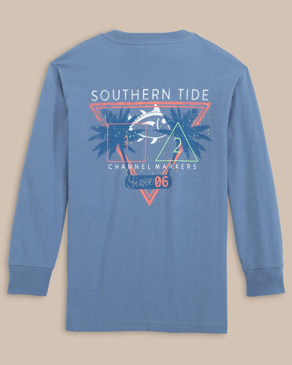 The back view of the Southern Tide Kids ST Retrowave Long Sleeve T-Shirt by Southern Tide - Abyss Blue