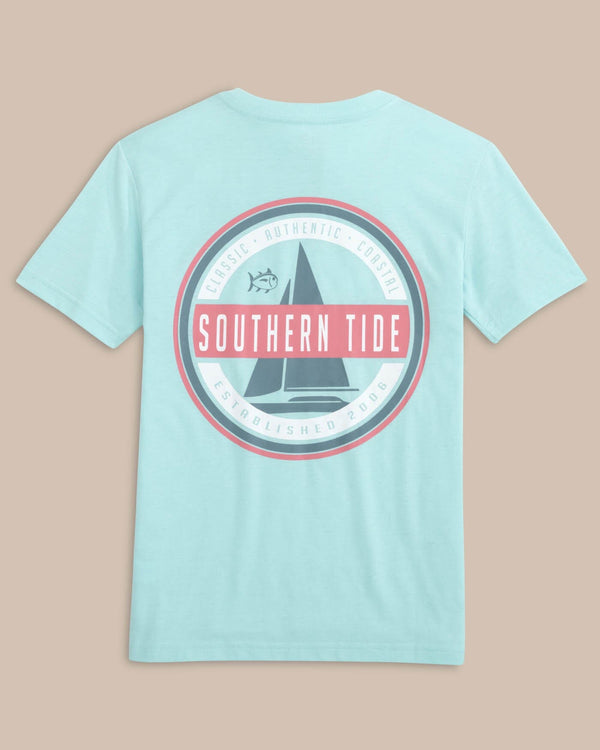 The back view of the Southern Tide Kids ST Yacht Coin T-Shirt by Southern Tide - Wake Blue