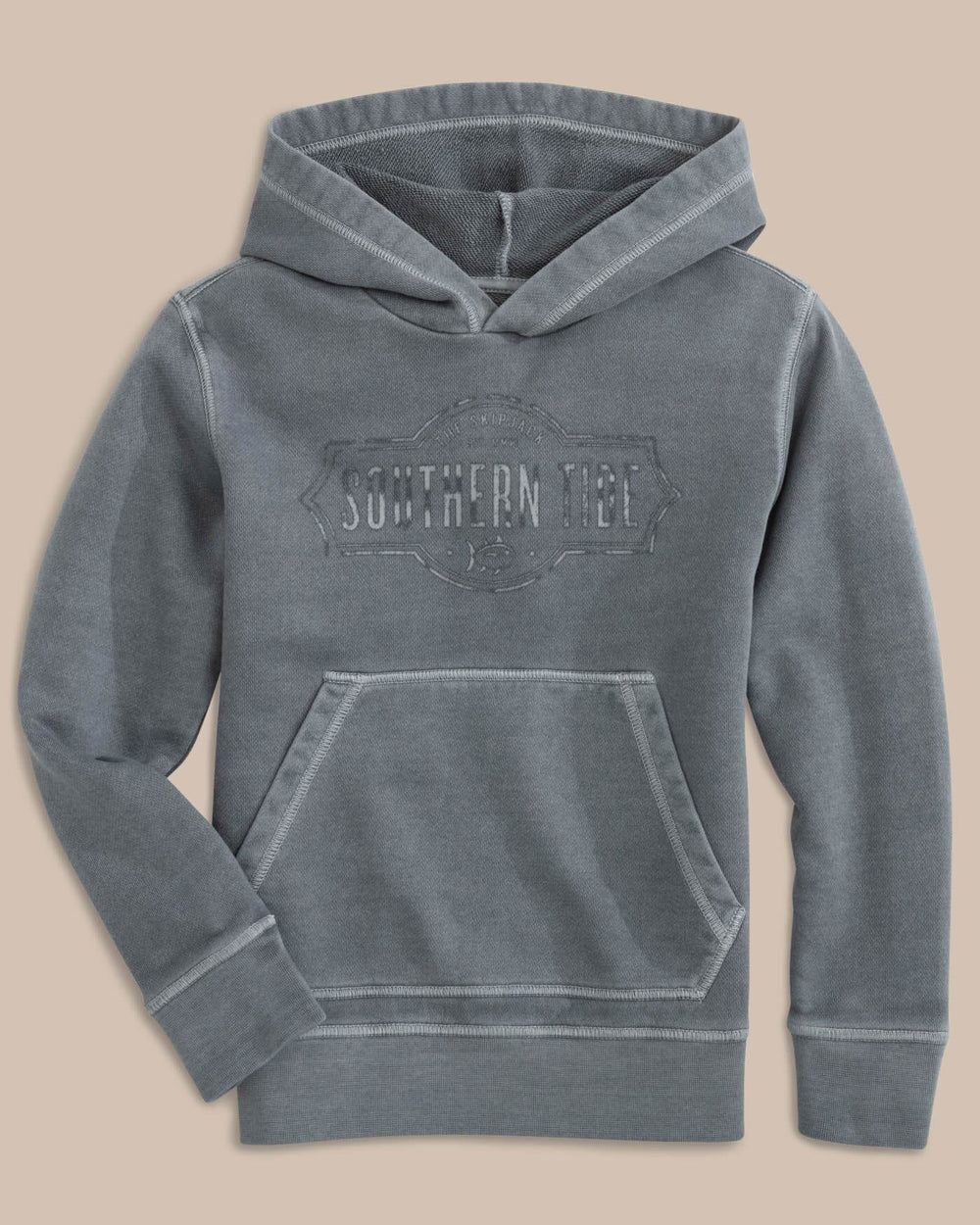 The front view of the Southern Tide Kids Sun Farer Upper Deck Long Sleeve Hoodie by Southern Tide - Harbour Mist