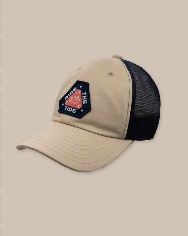 The front view of the Southern Tide Kids Tidal Wave Trucker Hat by Southern Tide - Stone