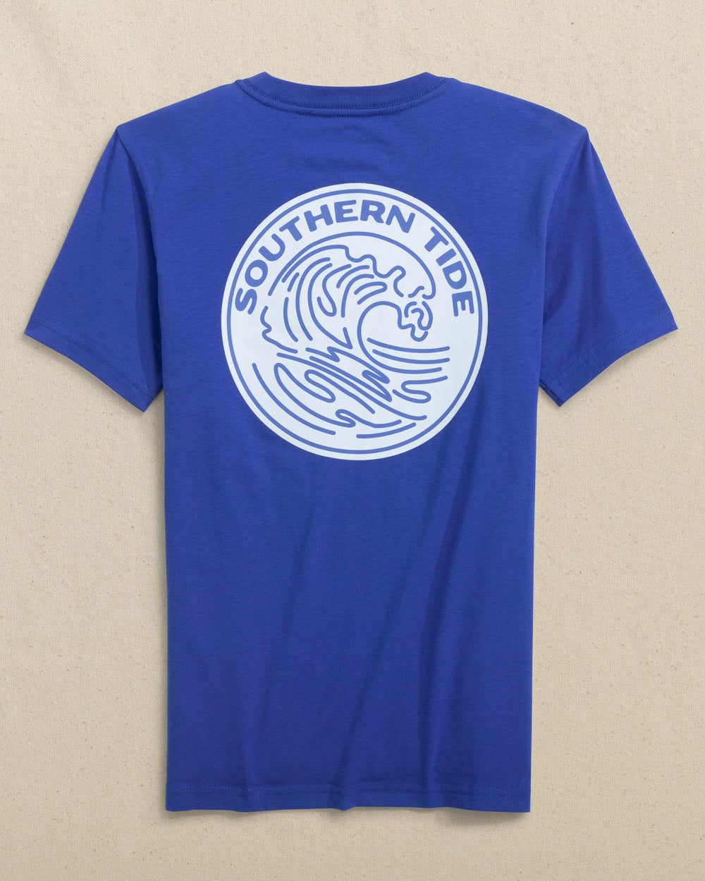 The back view of the Southern Tide Kids Wave Badge Short Sleeve T-Shirt by Southern Tide - Surf Blue