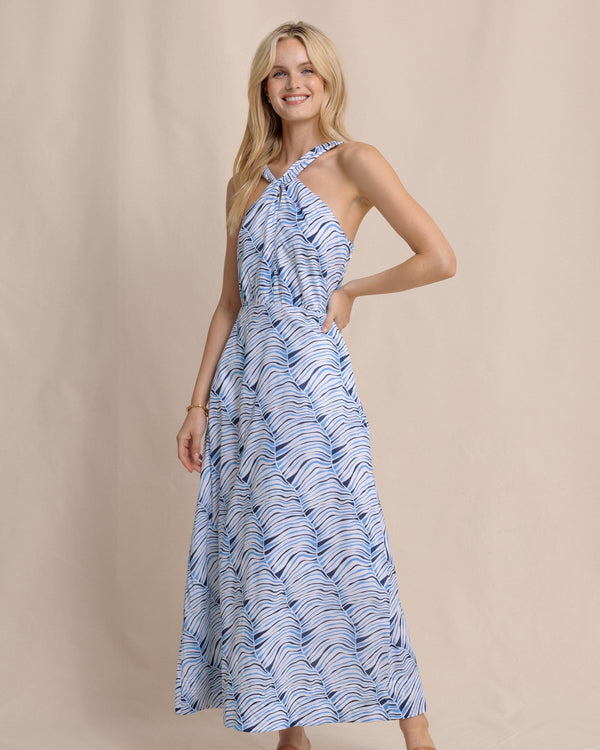 The front view of the Southern Tide Kimberley Twist Halter Dress by Southern Tide - Classic White