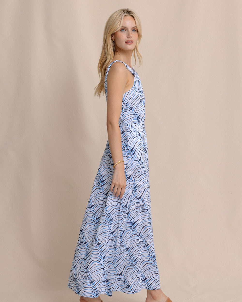 The side view of the Southern Tide Kimberley Twist Halter Dress by Southern Tide - Classic White