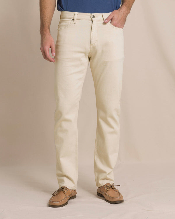 The front view of the Southern Tide King Street Denim Pant by Southern Tide - Ecru