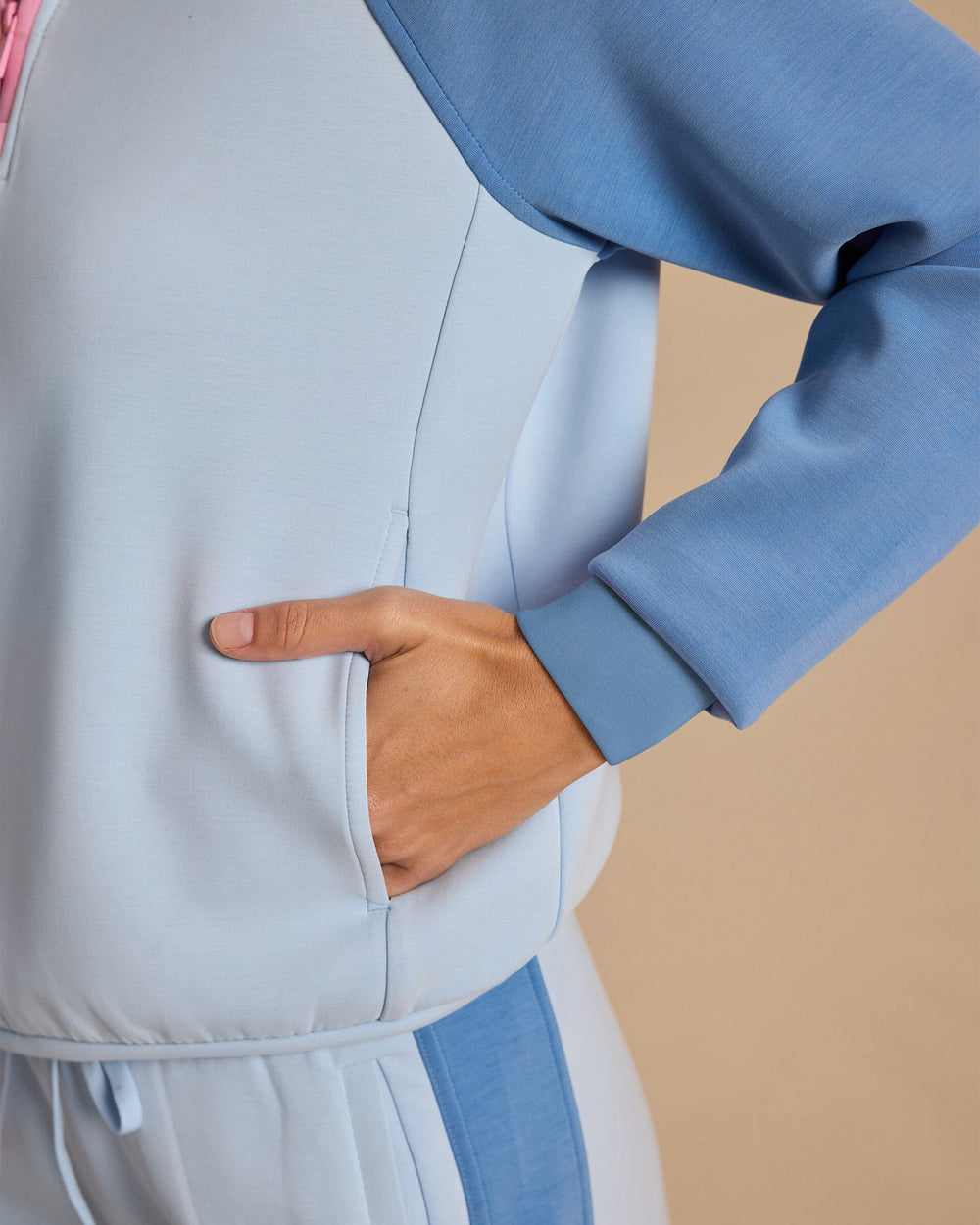 The detail view of the Southern Tide Kira Colorblock Quarter Zip Pullover by Southern Tide - Windsurfer