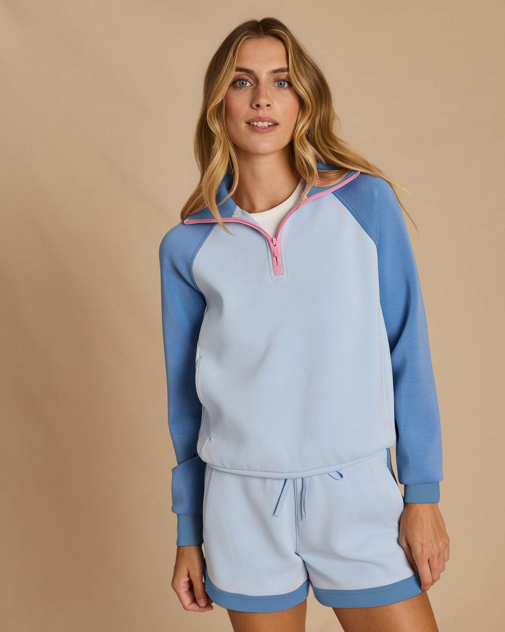 The front view of the Southern Tide Kira Colorblock Quarter Zip Pullover by Southern Tide - Windsurfer