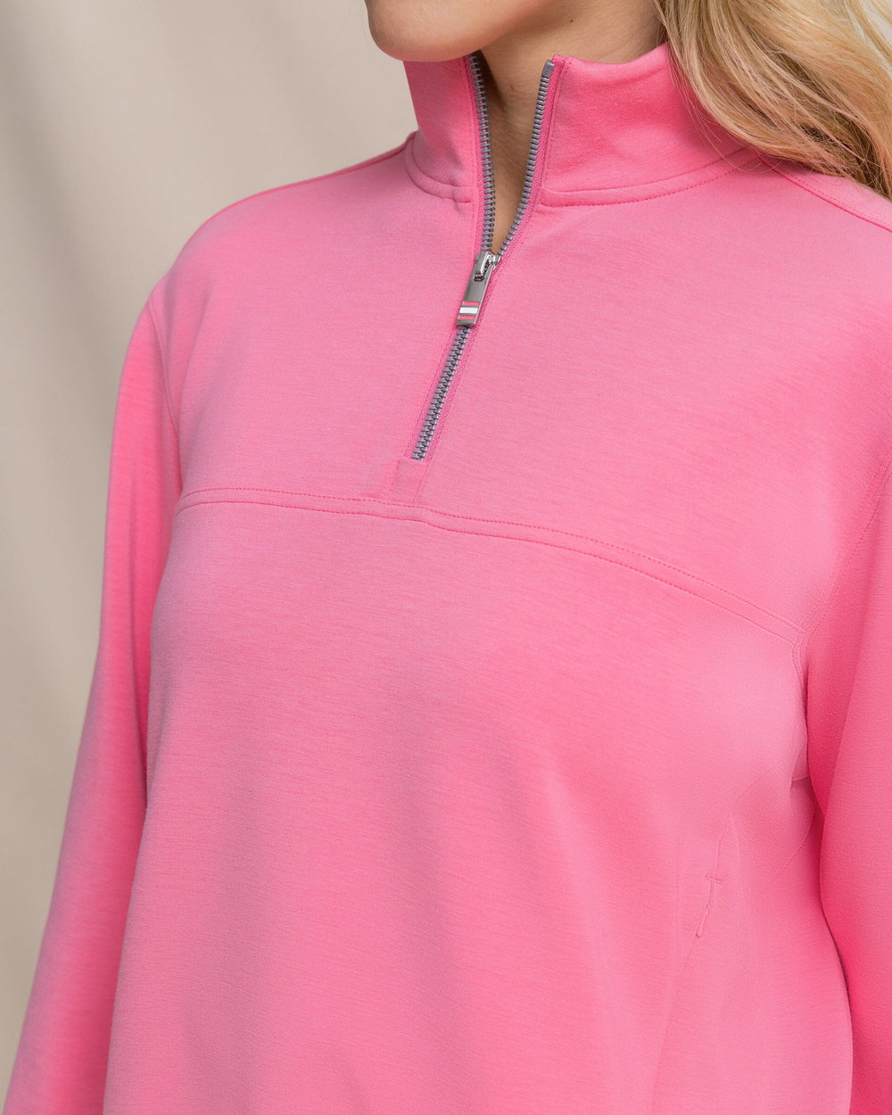 The detail view of the Southern Tide Knit Popover by Southern Tide - Island Pink