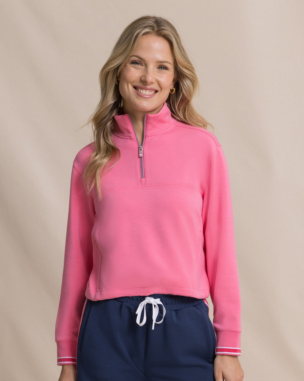The front view of the Southern Tide Knit Popover by Southern Tide - Island Pink