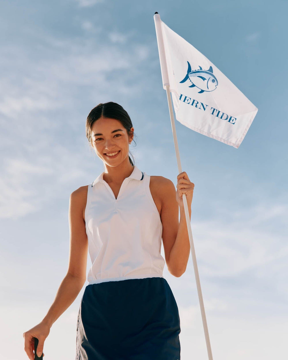 The front view of the Southern Tide Kristy Performance Tank by Southern Tide - Classic White