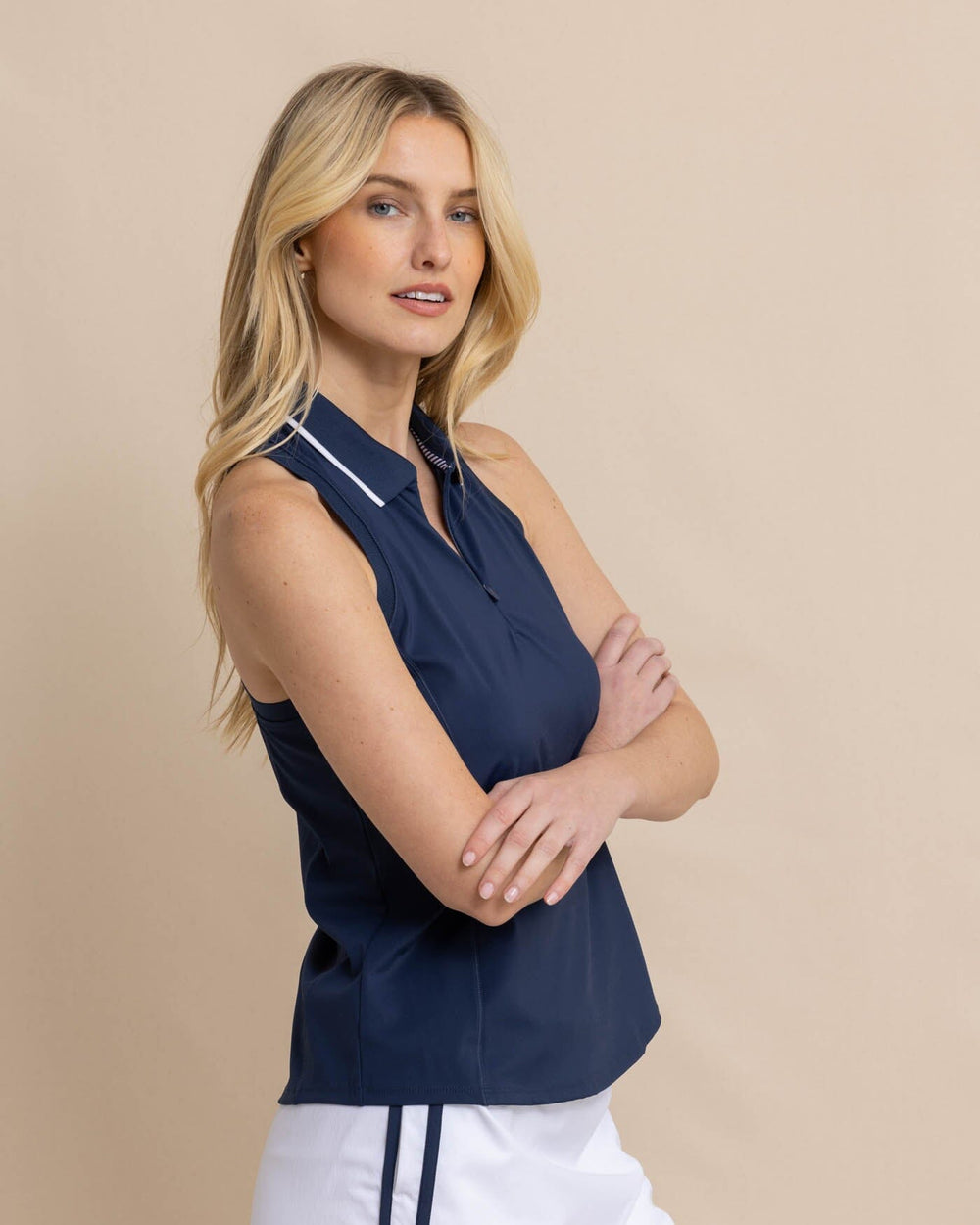 The front view of the Southern Tide Kristy Performance Tank by Southern Tide - Dress Blue
