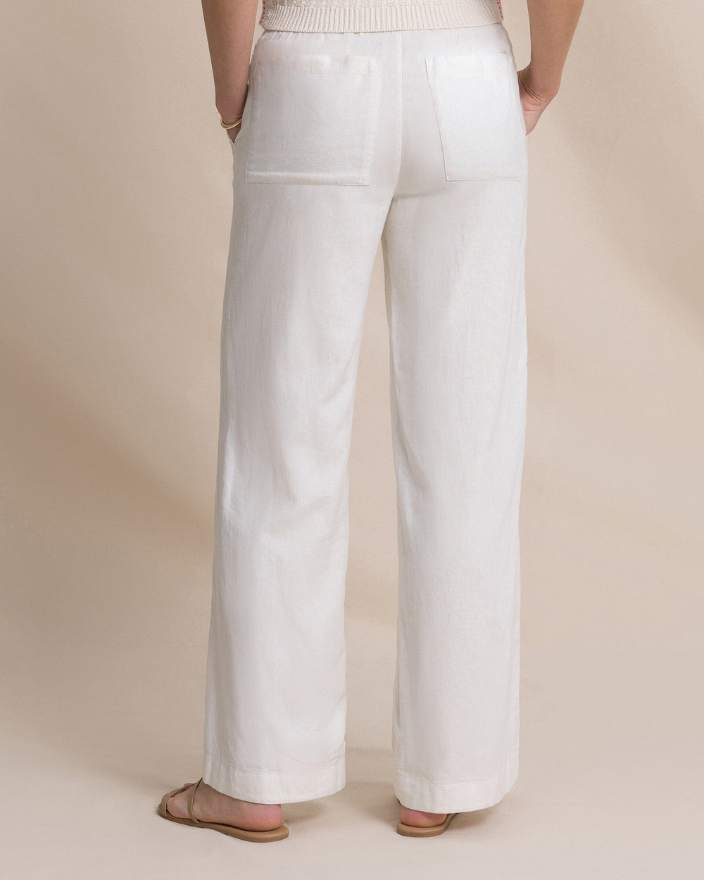 The back view of the Southern Tide Laken Linen Wide Leg Pant by Southern Tide - Sand White