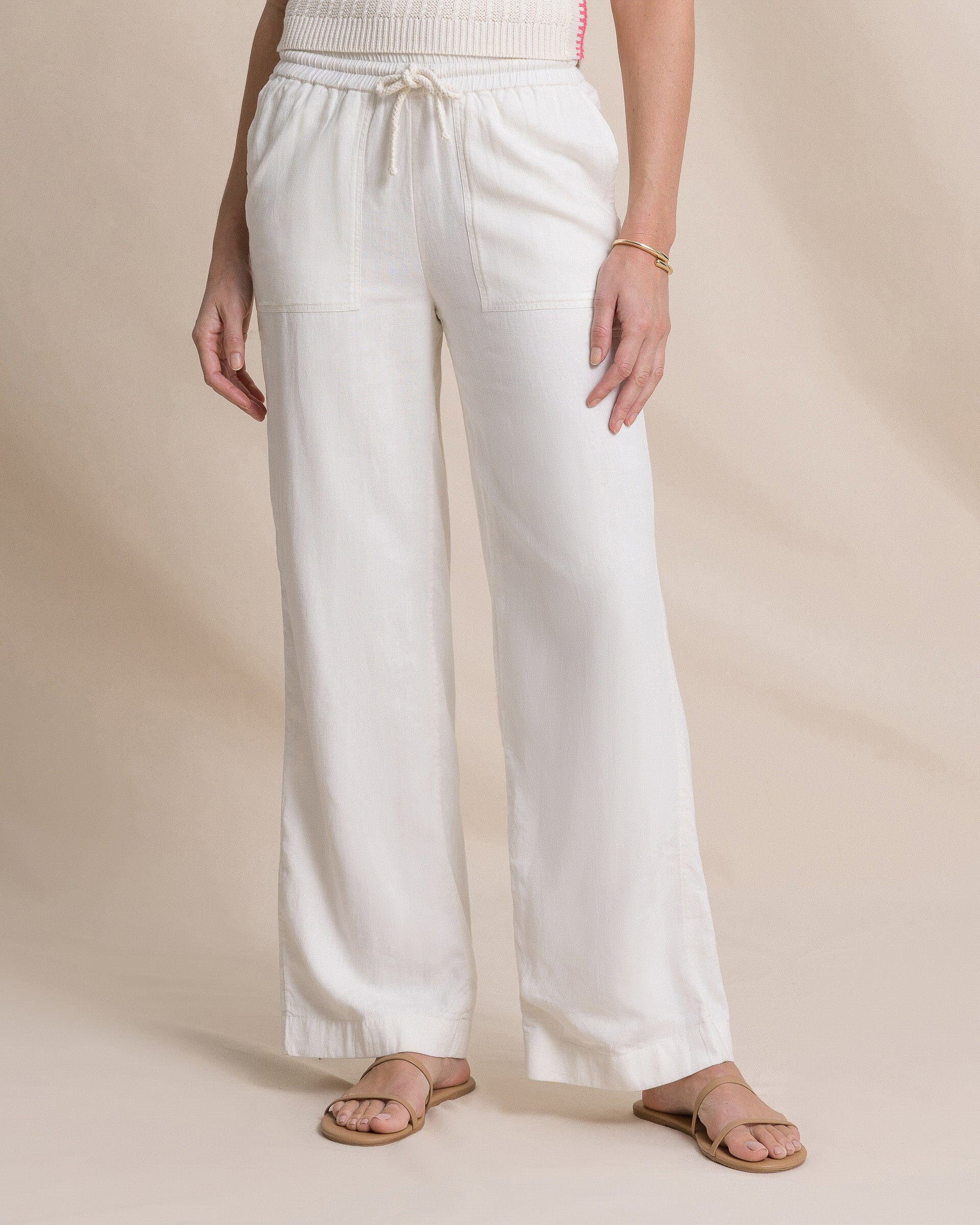 Women's Laken Linen Wide Leg Pant - Sand White | Southern Tide