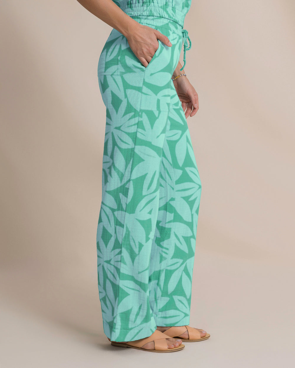 The side view of the Southern Tide Laken Printed Wide Leg Pant by Southern Tide - Florida Keys