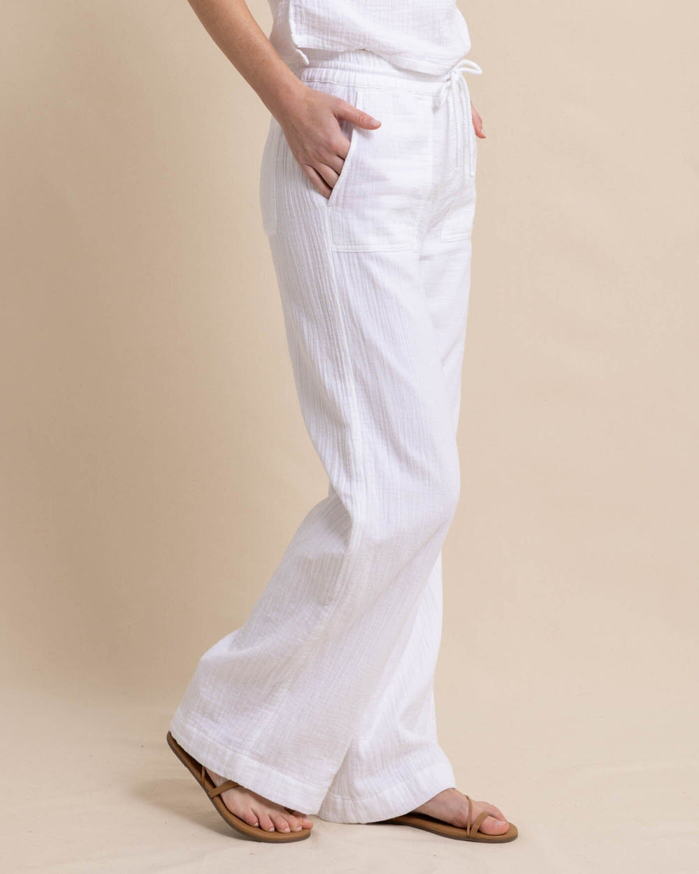 The front view of the Southern Tide Laken Wide Leg Pant by Southern Tide - Classic White