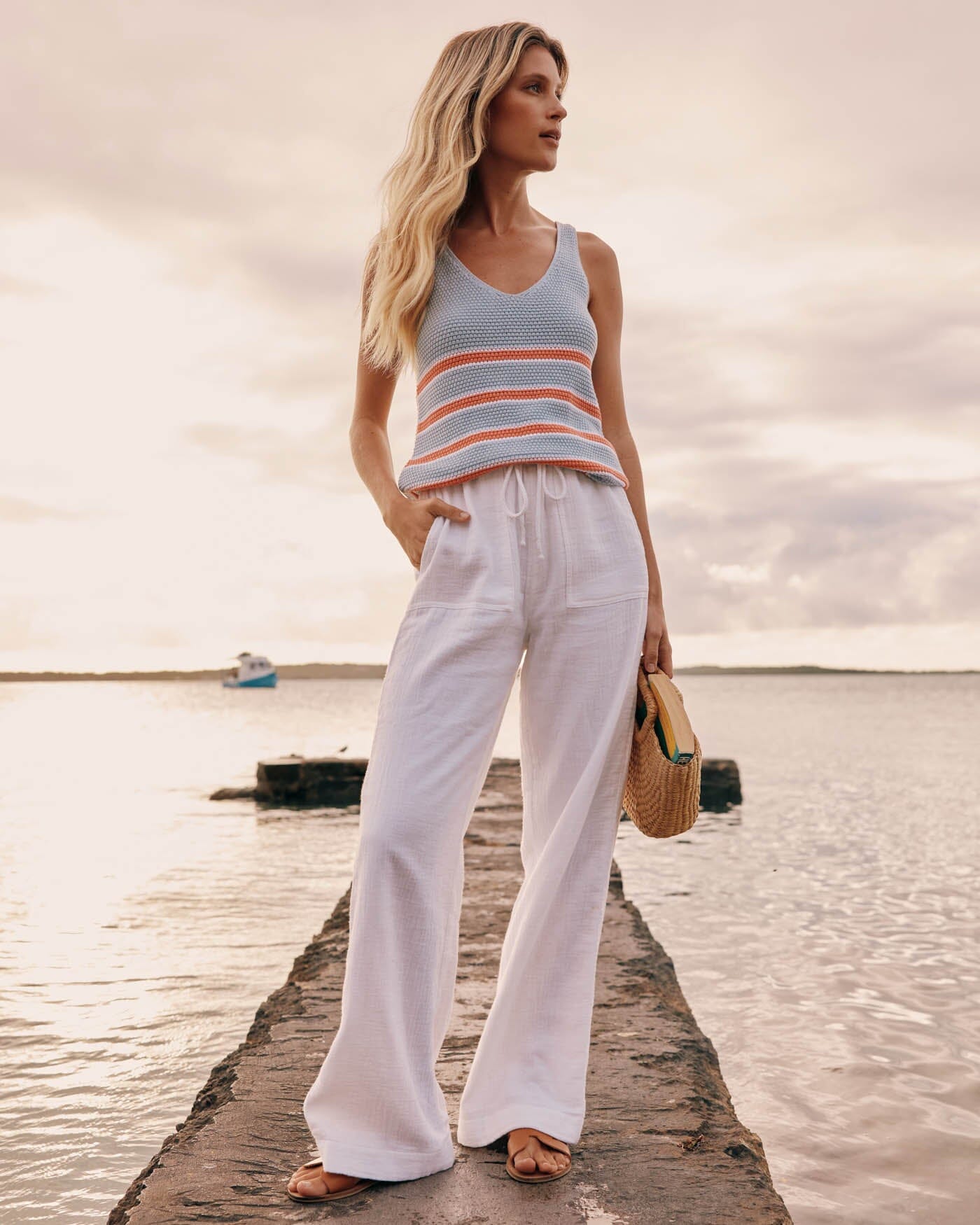 ■MUCENT■ Lakan Side Line String Wide Pants Unisex P00000ZO Women's Laken Wide Leg Pant | Southern Tide
