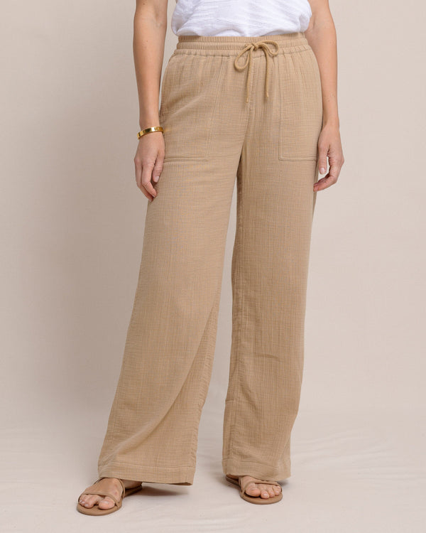 The front view of the Southern Tide Laken Wide Leg Pant by Southern Tide - Travertine