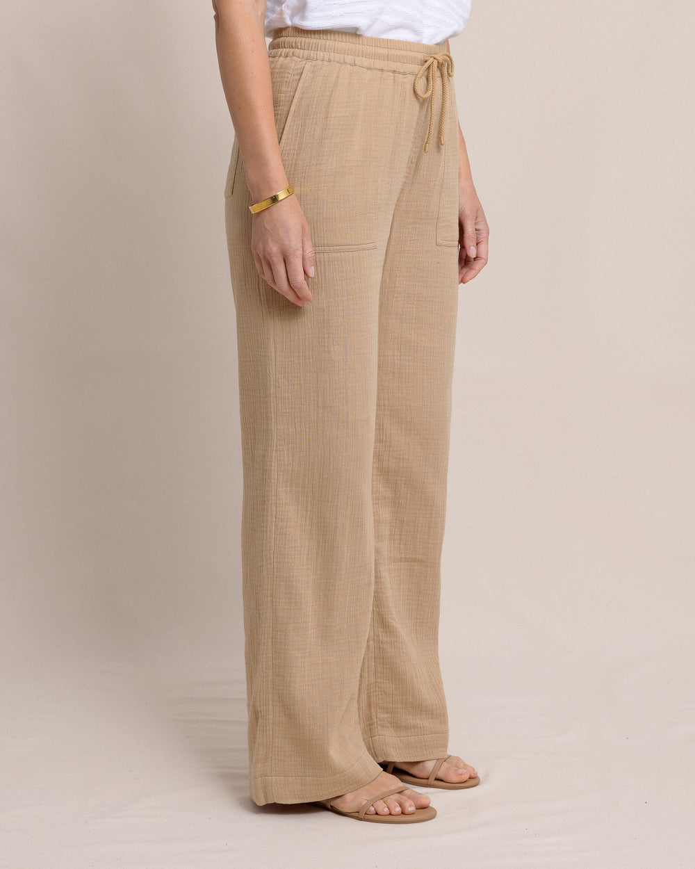 The side view of the Southern Tide Laken Wide Leg Pant by Southern Tide - Travertine