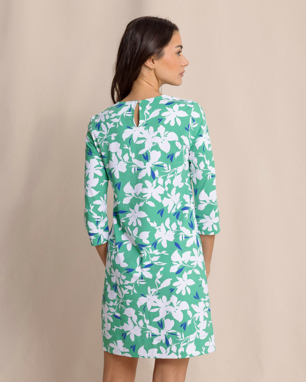 The back view of the Southern Tide Leira Blossom Bay Printed Dress by Southern Tide - Simply Green