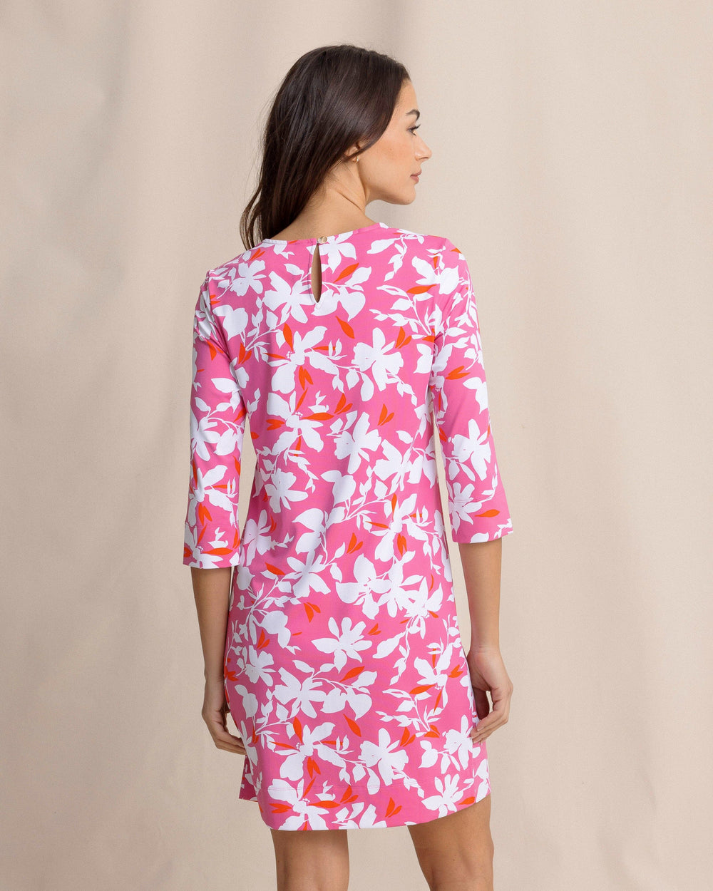 The back view of the Southern Tide Leira Blossom Bay Printed Dress by Southern Tide - Very Berry