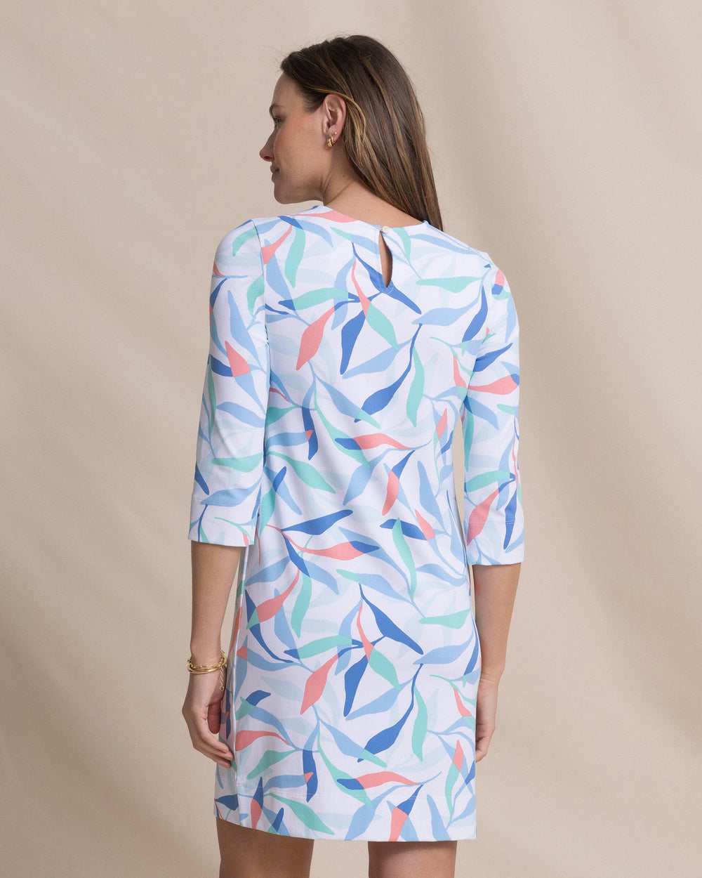 The back view of the Southern Tide Leira Printed Dress by Southern Tide - Classic White