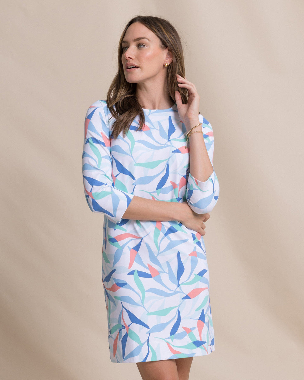 The front view of the Southern Tide Leira Printed Dress by Southern Tide - Classic White