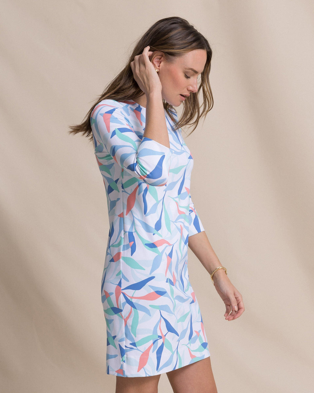 The side view of the Southern Tide Leira Printed Dress by Southern Tide - Classic White