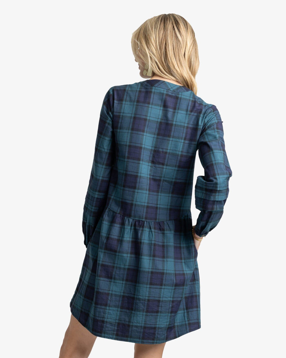 The back view of the Southern Tide Lendy Plaid Dress by Southern Tide - Georgian Bay Green