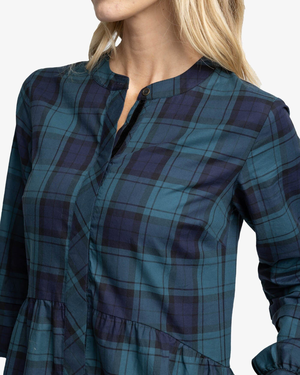 The detail view of the Southern Tide Lendy Plaid Dress by Southern Tide - Georgian Bay Green